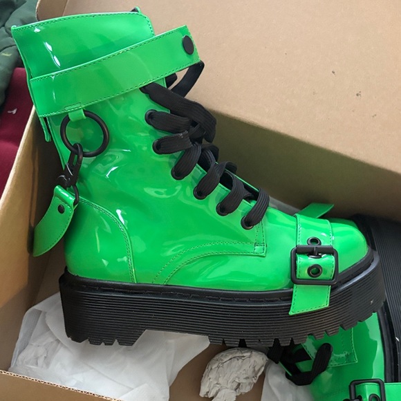 Shoes - Neon Green Platform Combat Boots